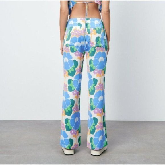 ZARA Floral Straight Leg Pants Groove Retro Bohemiam Hippie - Picture 2 of 11